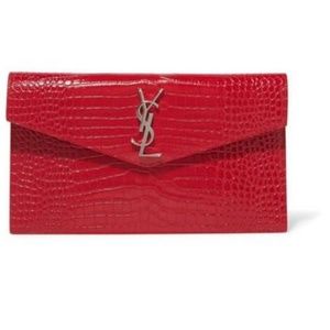 Saint Laurent Uptown Croc-effect Patent-Leather Pouch Women